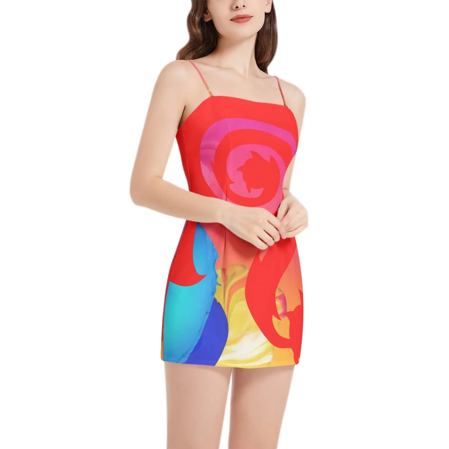 Necro - Red N - Sleeveless Square Neckline Spaghetti Strap Mini Dress NECRO SUPER STORE