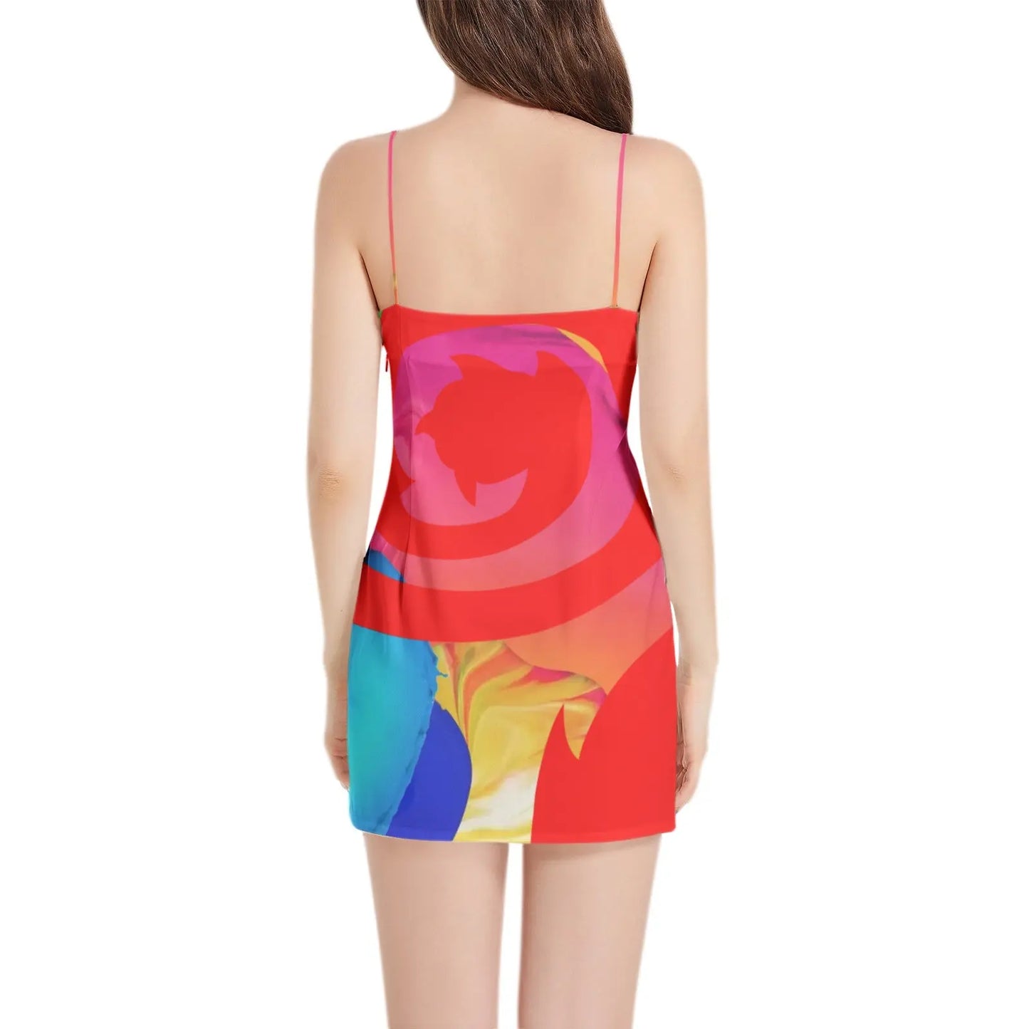 Necro - Red N - Sleeveless Square Neckline Spaghetti Strap Mini Dress NECRO SUPER STORE
