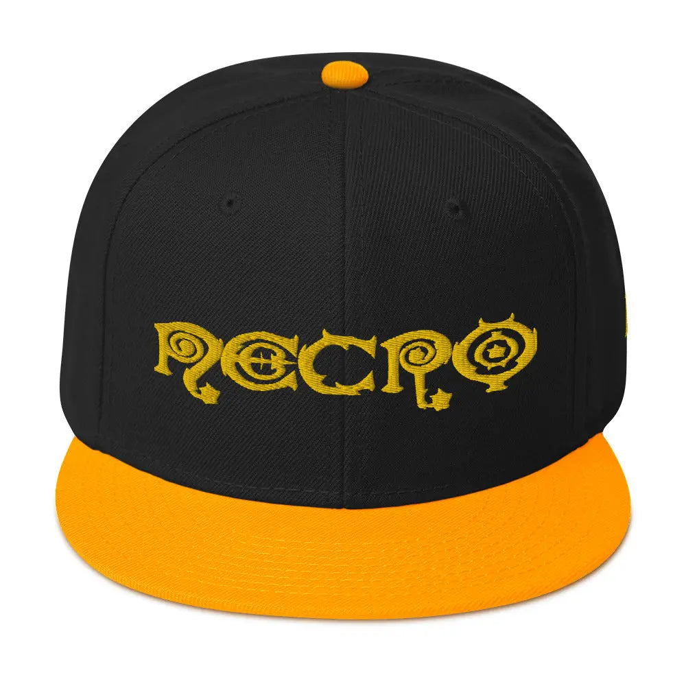 Necro - Yellow Gothic Logo - Snapback Hat - Embroidered NECRO SUPER STORE