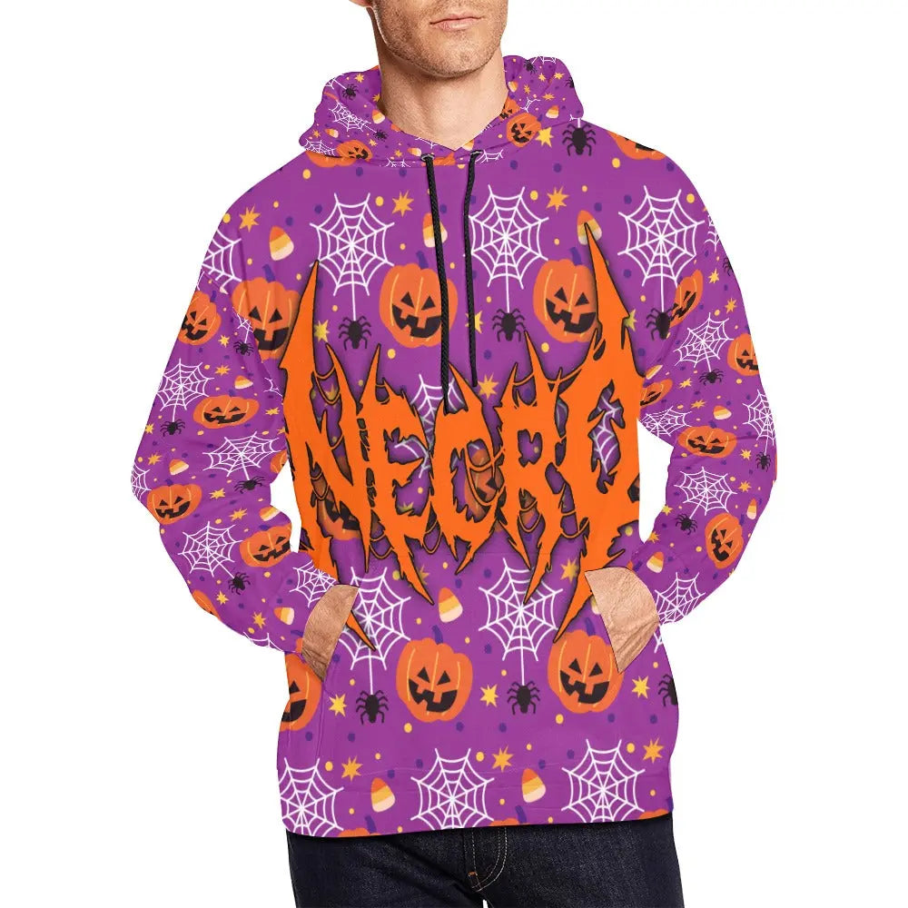 Necro - Orange Death Metal Logo - Halloween - All Over Print Hoodie NECRO SUPER STORE