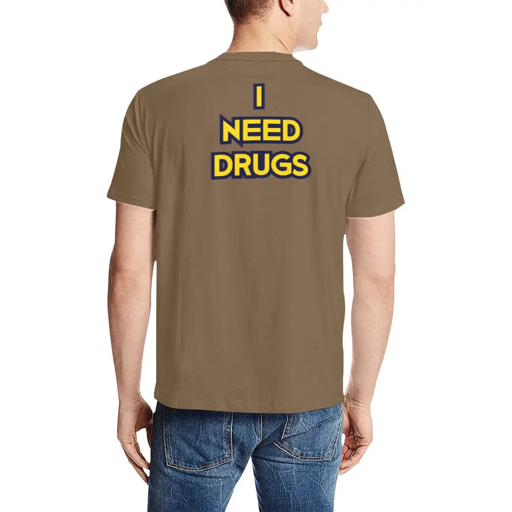 I Need Drugs - Howie Portrait - All Over Print T-shirt - Brown Inkedjoy