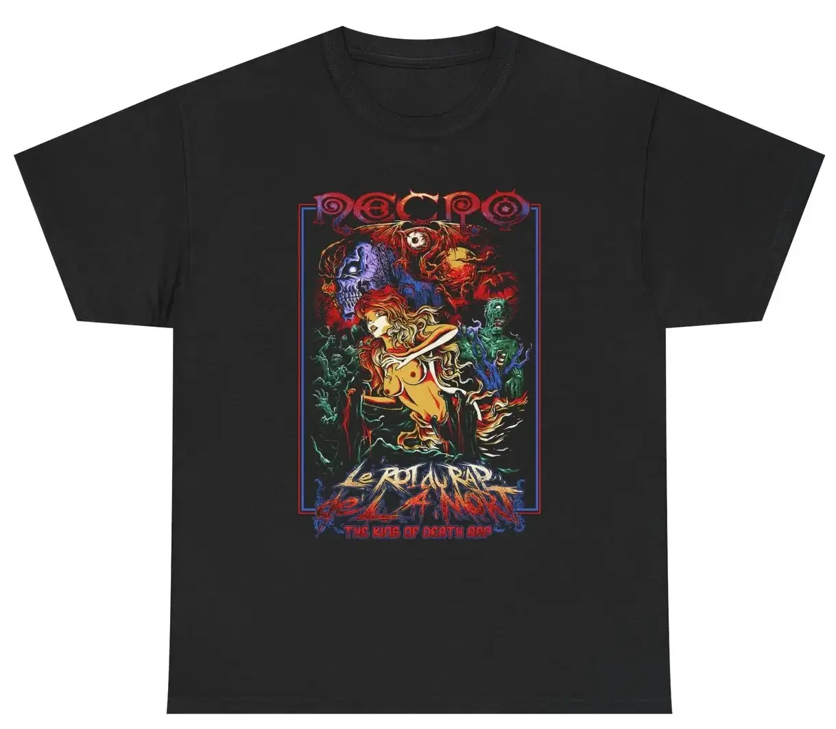 Necro - The King Of Death Rap - Heavy Cotton Tee - Gilden 5000 - Black NECRO SUPER STORE
