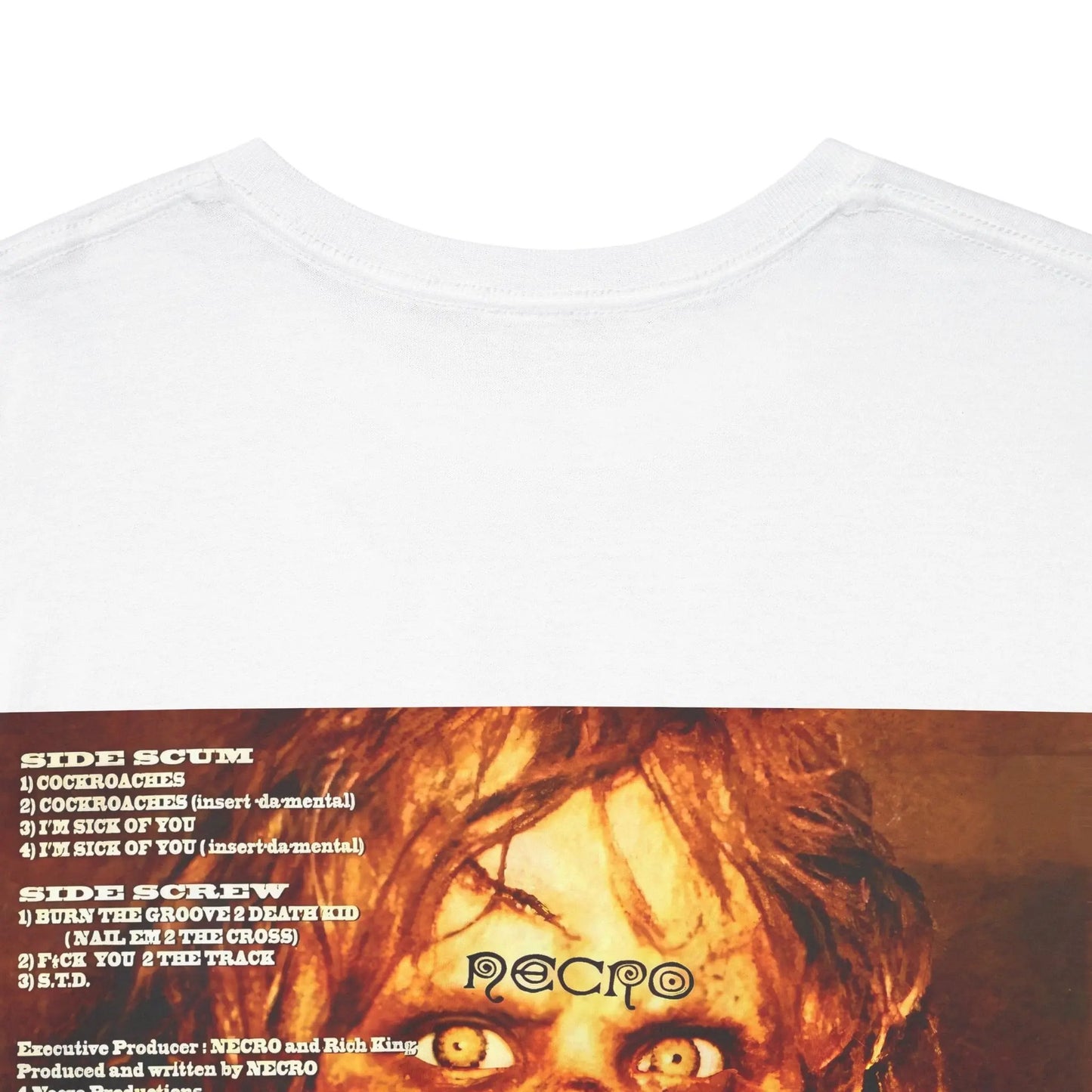 Necro - Cockroaches EP OG Cover - Heavy Cotton Tee - Gilden 5000 - Black/White NECRO SUPER STORE