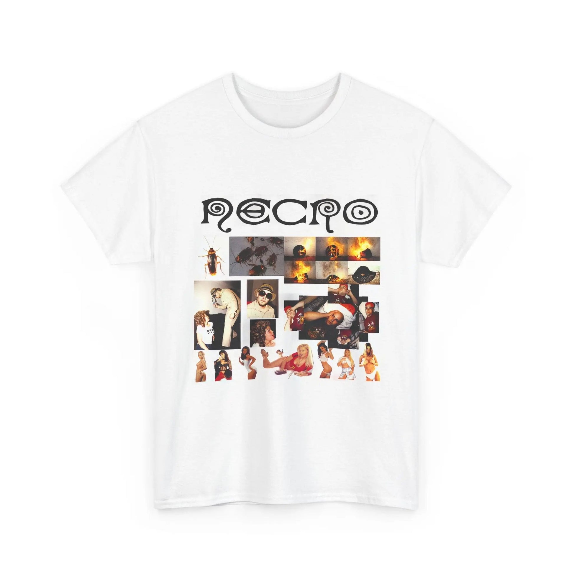Necro - Cockroaches EP OG Cover - Heavy Cotton Tee - Gilden 5000 - Black/White NECRO SUPER STORE