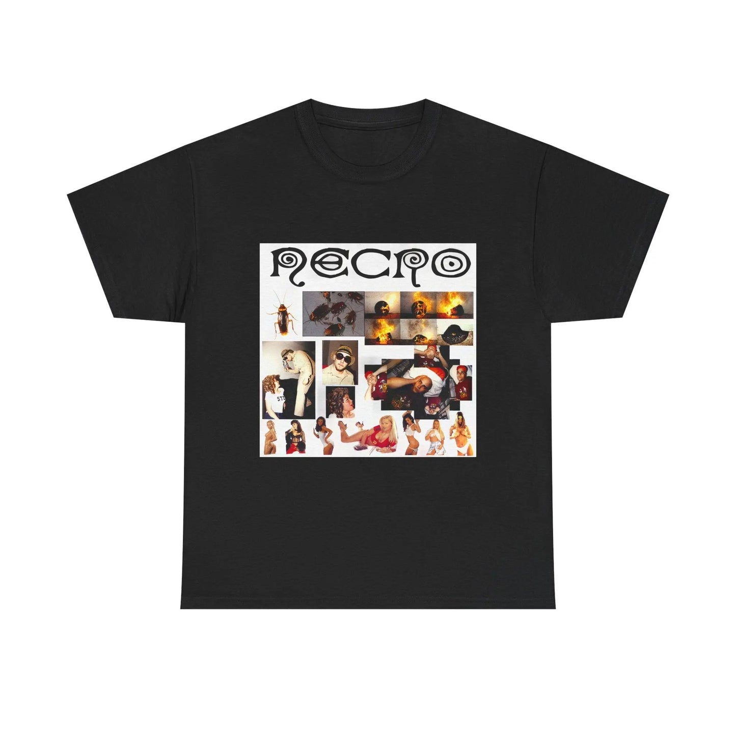 Necro - Cockroaches EP OG Cover - Heavy Cotton Tee - Gilden 5000 - Black/White NECRO SUPER STORE