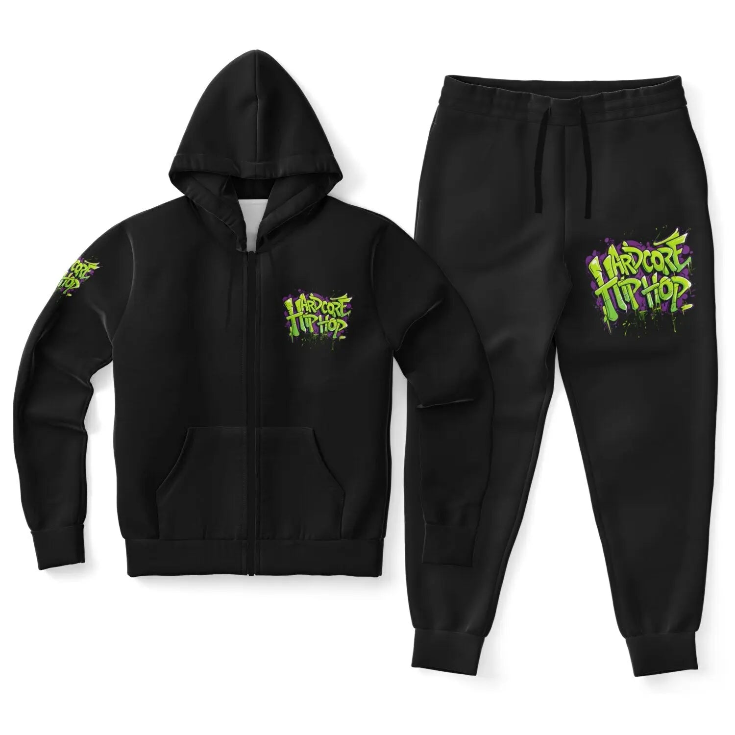 Hardcore Hiphop - Green Graffiti Bones - Zip-up Hoodie & Jogger Pants - NECRO SUPER STORE