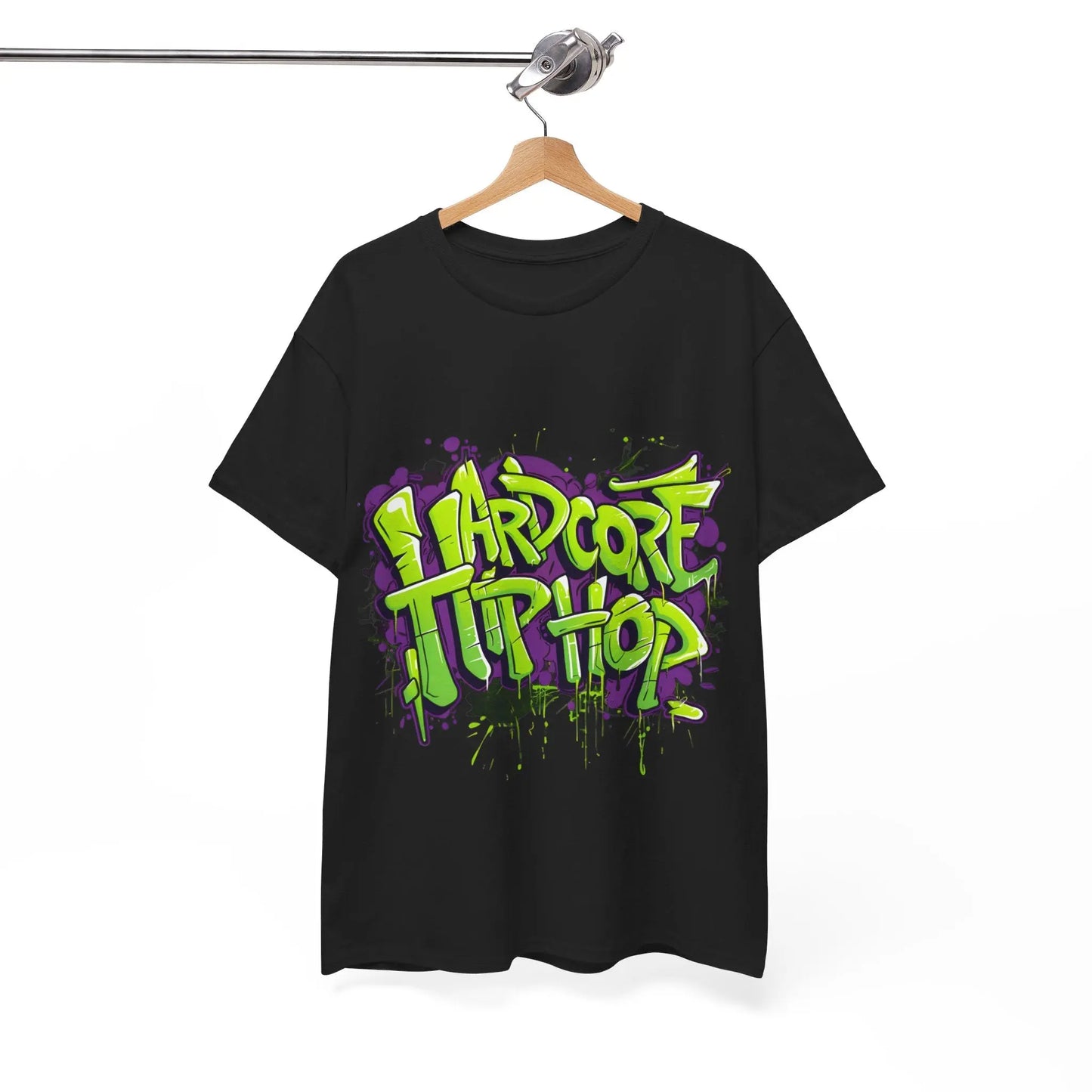 Hardcore Hiphop - Green Graffiti Bones - Heavy Cotton Tee - Gilden 5000 - Black - NECRO SUPER STORE