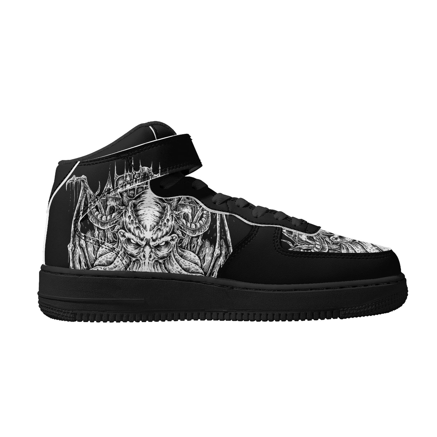 Necro - Cthulhu Blk/Wht - Men's High Top Leather Sneakers