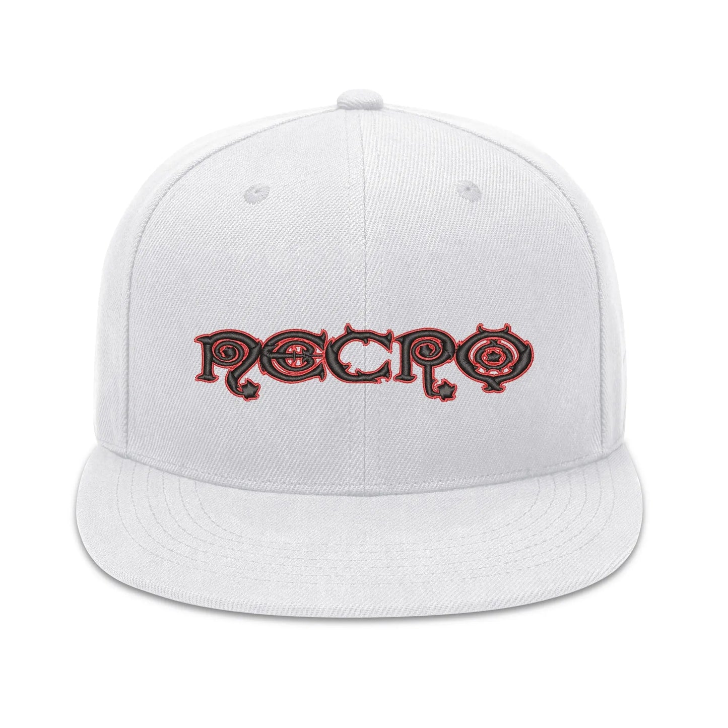 Necro - Red/Blk Gothic Logo on Wht - Four Sides Embroidered Hip-Hop Hat NECRO SUPER STORE