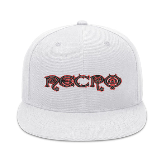 Necro - Red/Blk Gothic Logo on Wht - Four Sides Embroidered Hip-Hop Hat