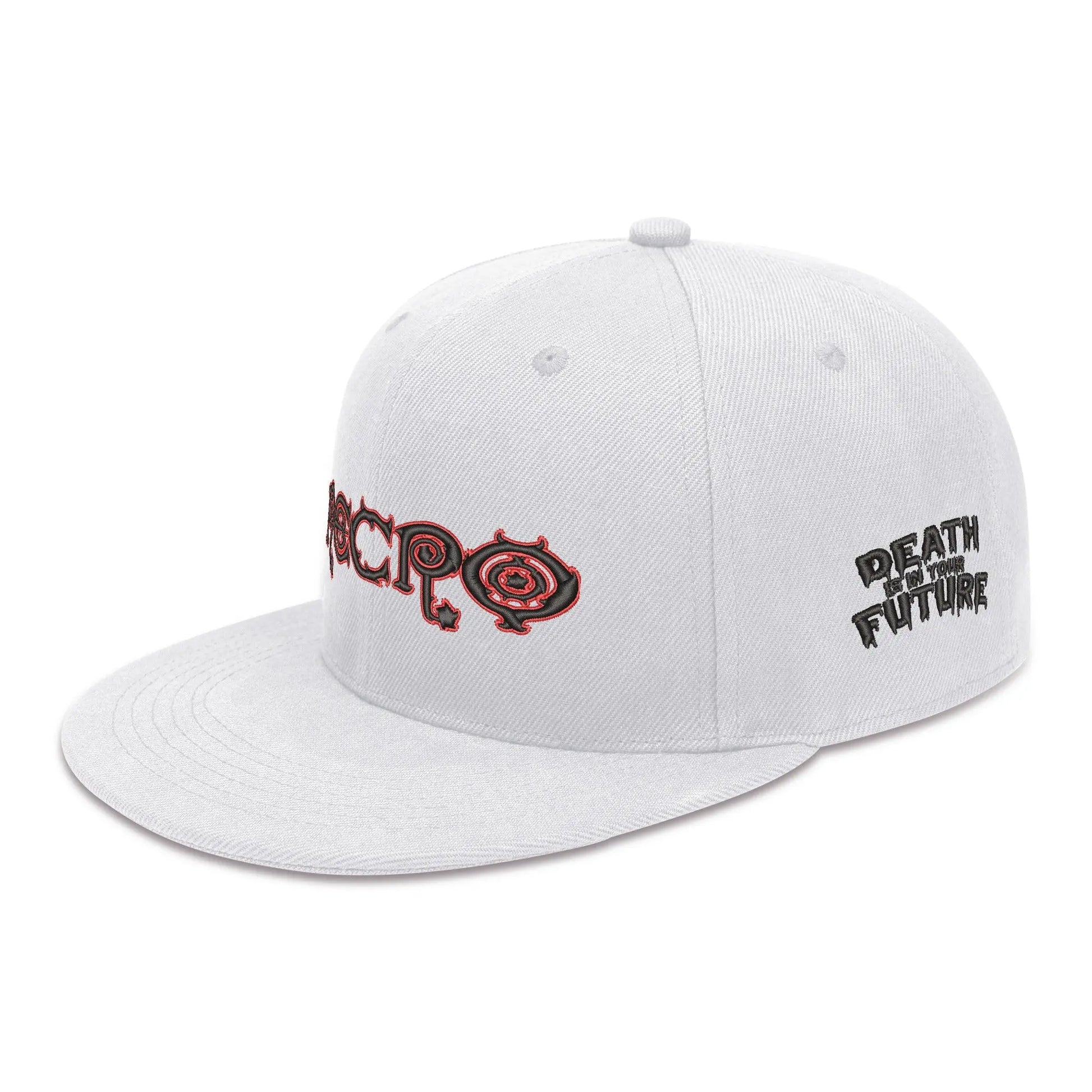 Necro - Red/Blk Gothic Logo on Wht - Four Sides Embroidered Hip-Hop Hat NECRO SUPER STORE