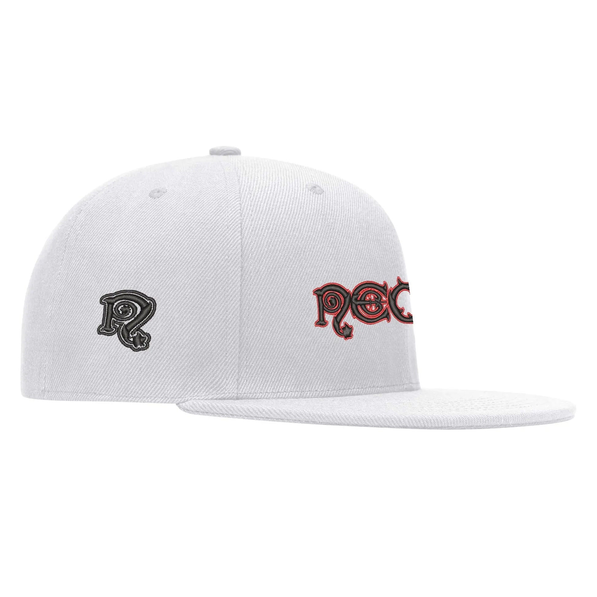 Necro - Red/Blk Gothic Logo on Wht - Four Sides Embroidered Hip-Hop Hat NECRO SUPER STORE