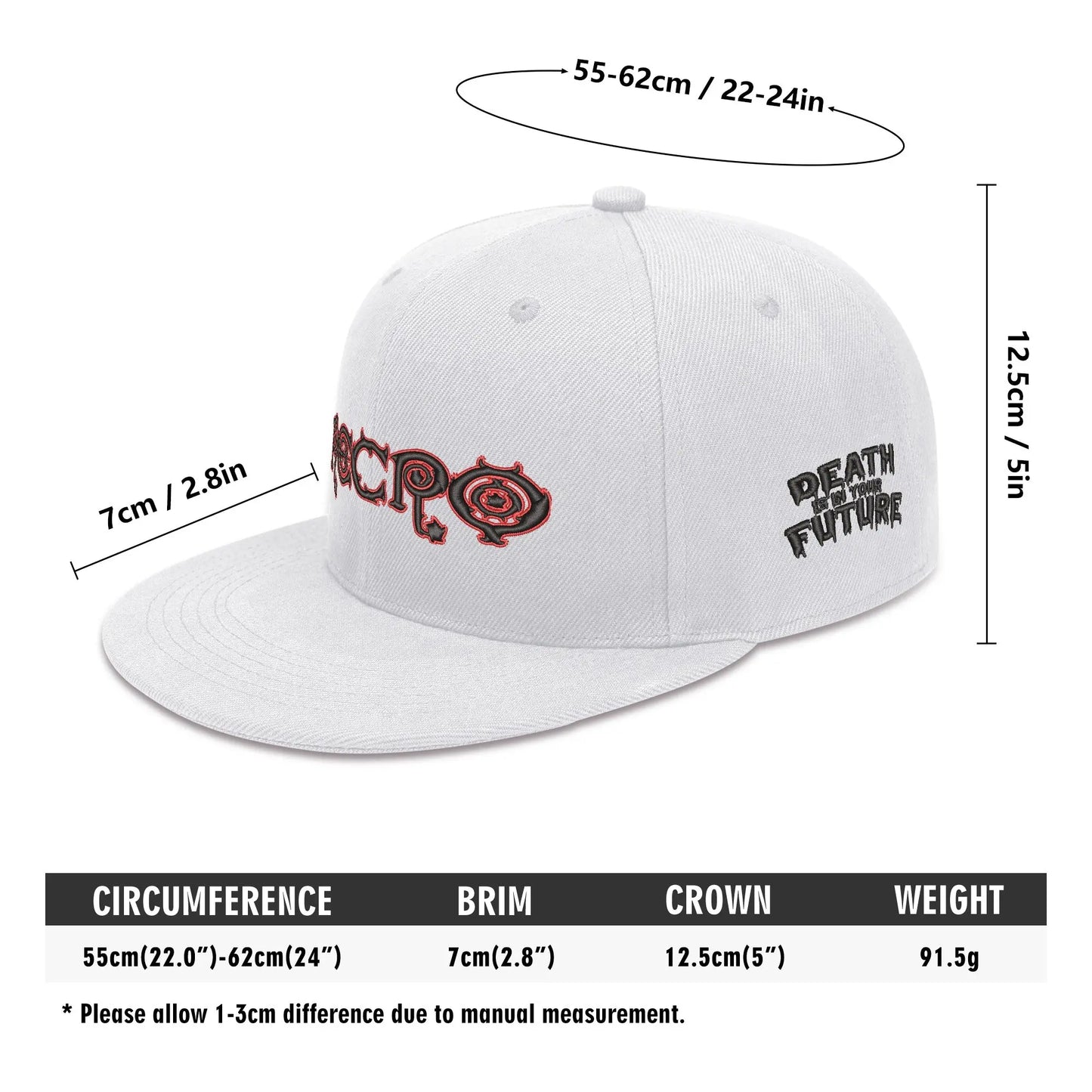 Necro - Red/Blk Gothic Logo on Wht - Four Sides Embroidered Hip-Hop Hat NECRO SUPER STORE