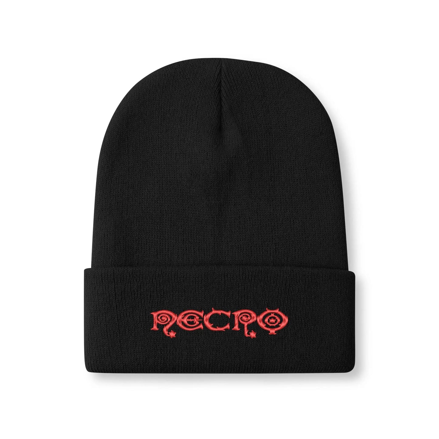 Necro - Red Gothic Logo - Embroidered Knitted Hat - NECRO SUPER STORE