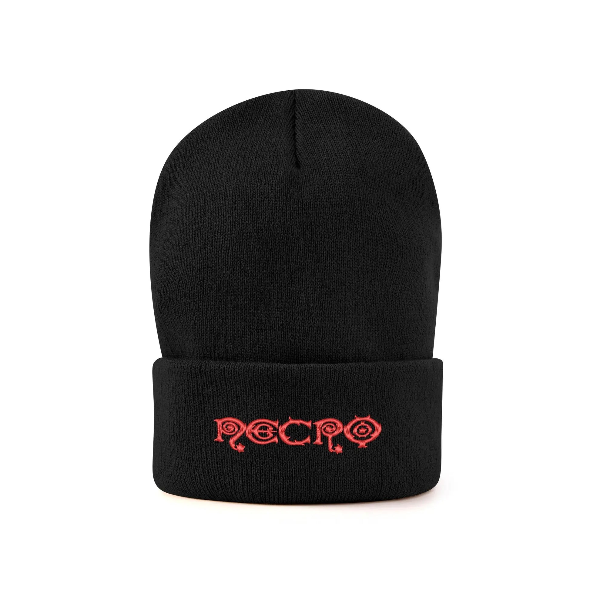 Necro - Red Gothic Logo - Embroidered Knitted Hat - NECRO SUPER STORE