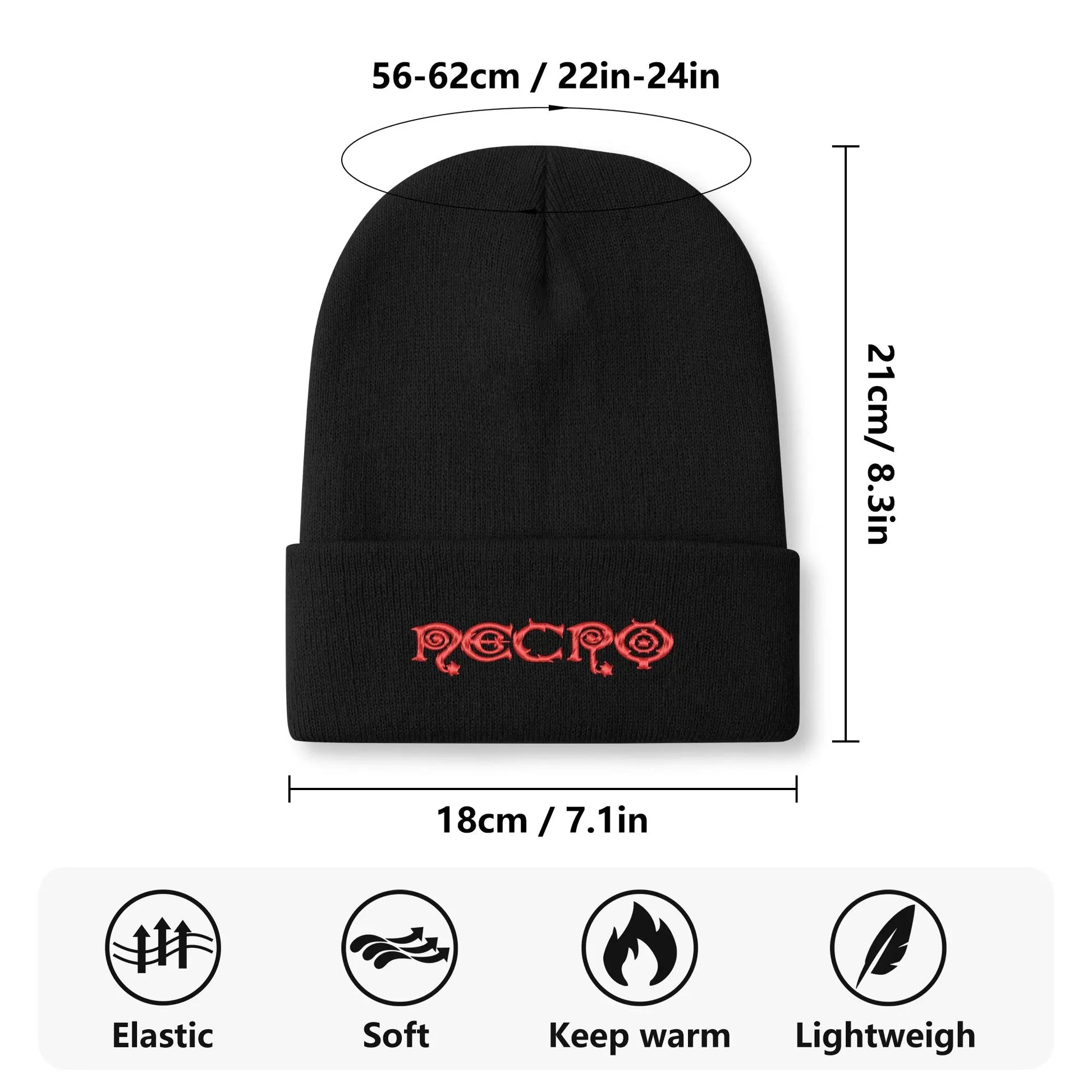 Necro - Red Gothic Logo - Embroidered Knitted Hat - NECRO SUPER STORE