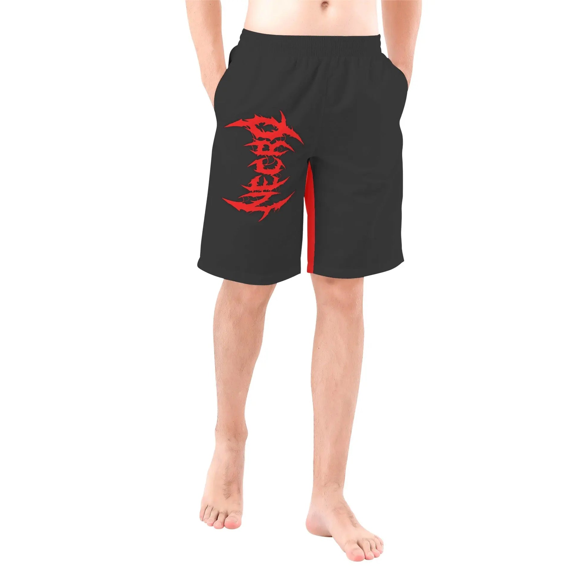 Necro - Blk/Red Death Metal Logos - Mens All Over Print Board Shorts NECRO SUPER STORE