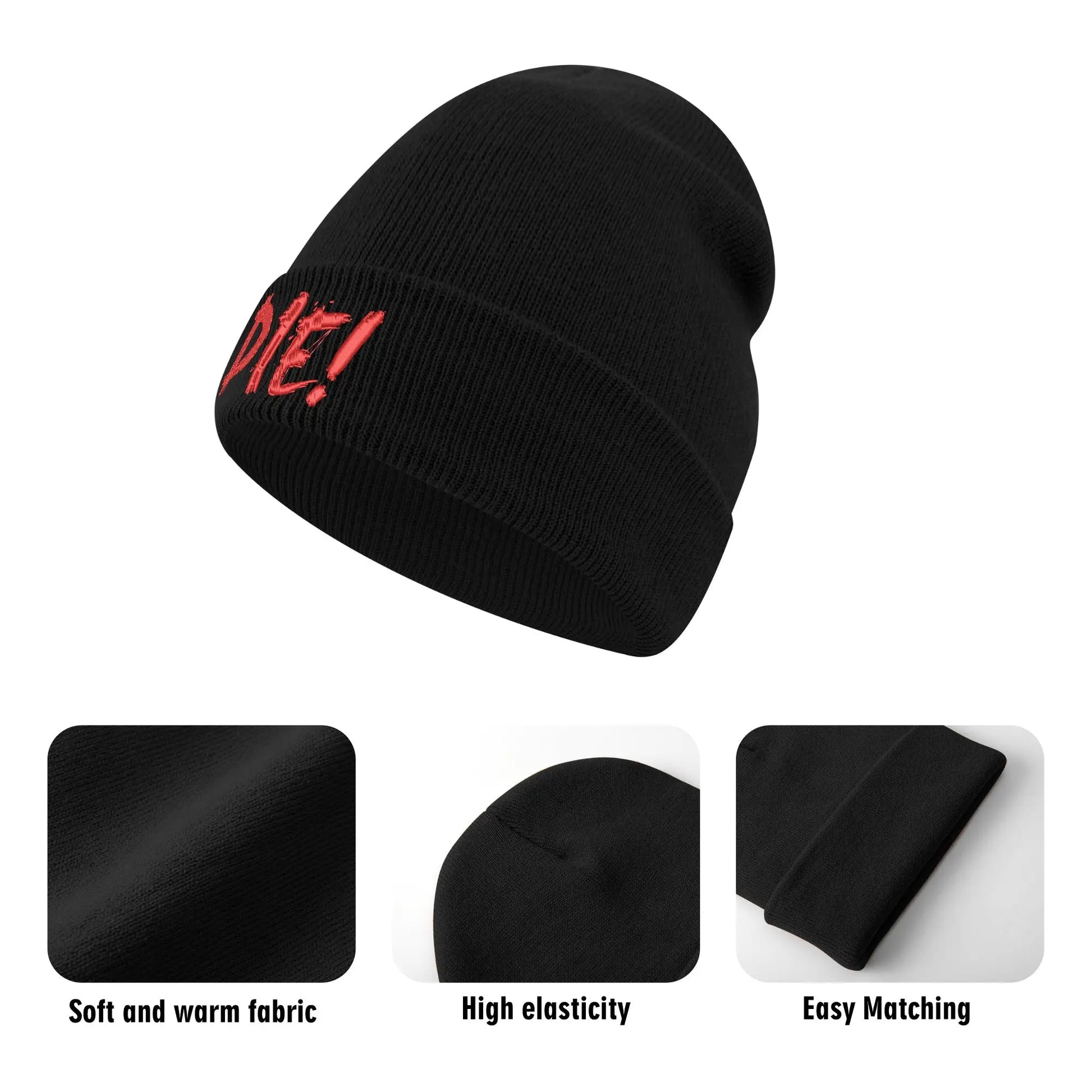 Necro - DIE! - Embroidered Knitted Hat - NECRO SUPER STORE