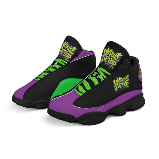 Hardcore Hiphop - Green Graffiti Bones -  Leather Basketball Sneakers - NECRO SUPER STORE