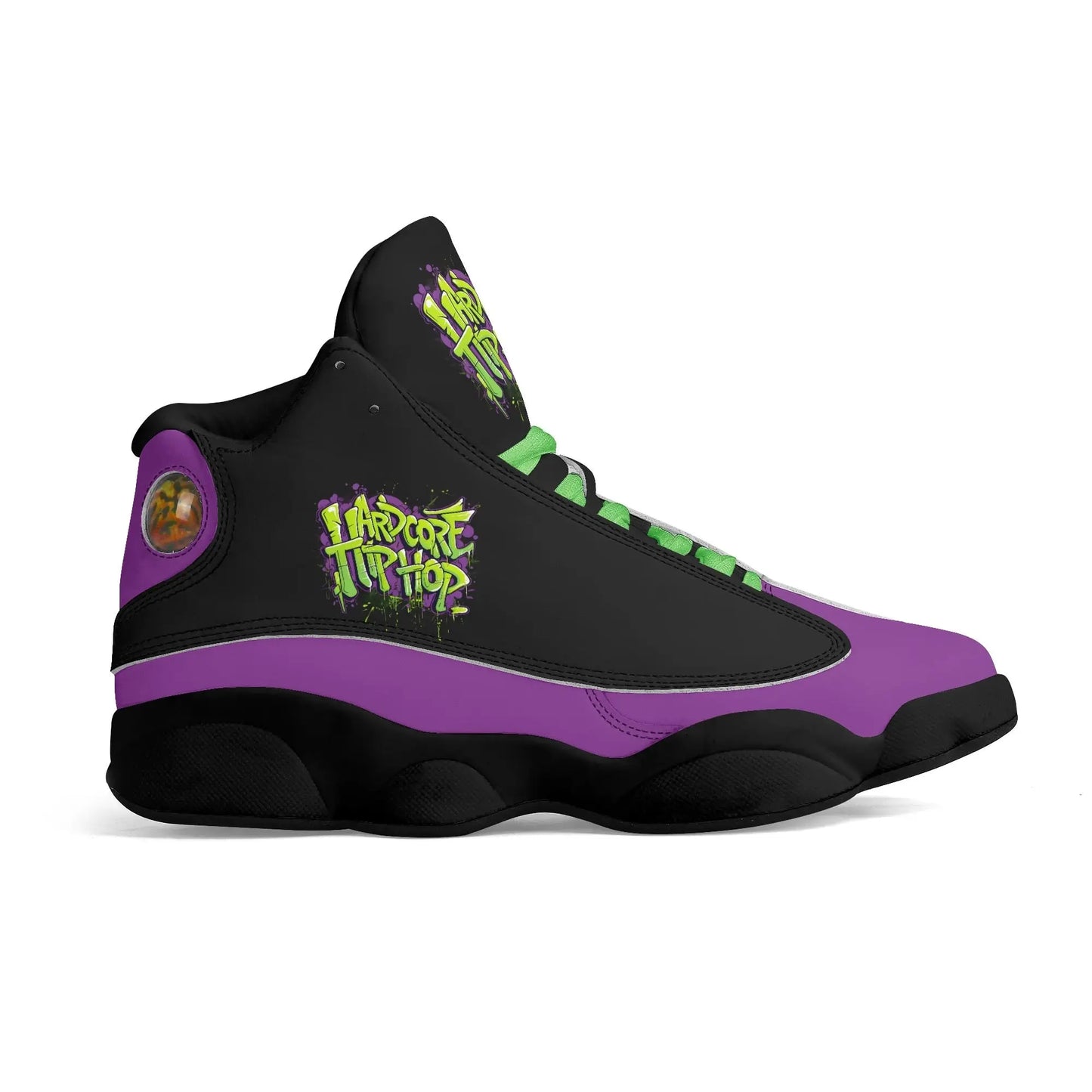 Hardcore Hiphop - Green Graffiti Bones -  Leather Basketball Sneakers - NECRO SUPER STORE