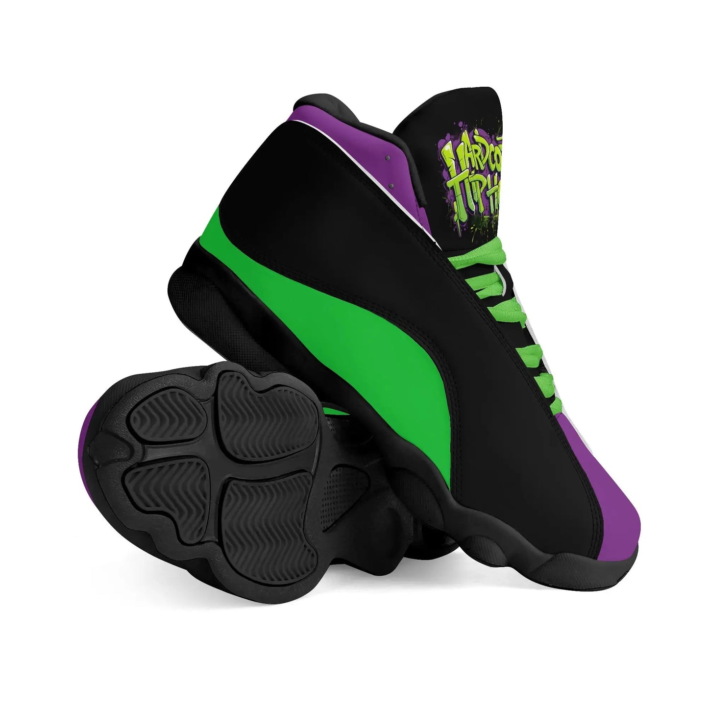 Hardcore Hiphop - Green Graffiti Bones -  Leather Basketball Sneakers - NECRO SUPER STORE