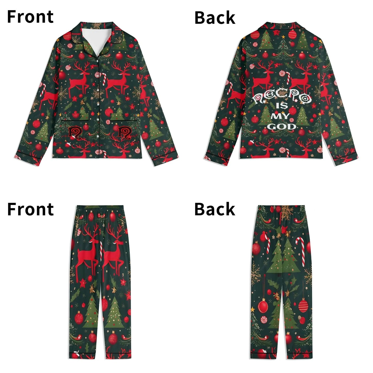 Necro is my God - Christmas Themed - Unisex Long Sleeve Adult Nightwear Pajama Set NECRO SUPER STORE