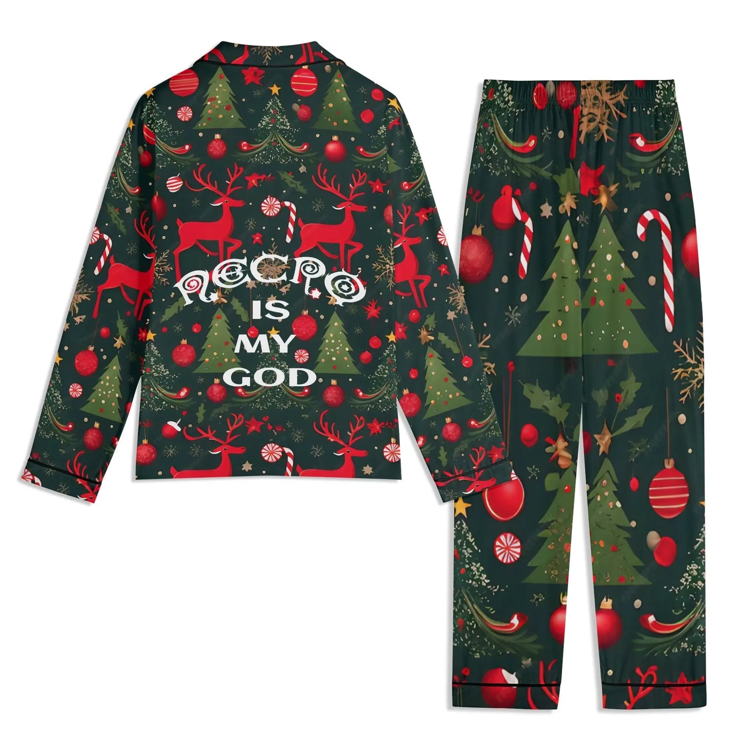 Necro is my God - Christmas Themed - Unisex Long Sleeve Adult Nightwear Pajama Set popcustoms