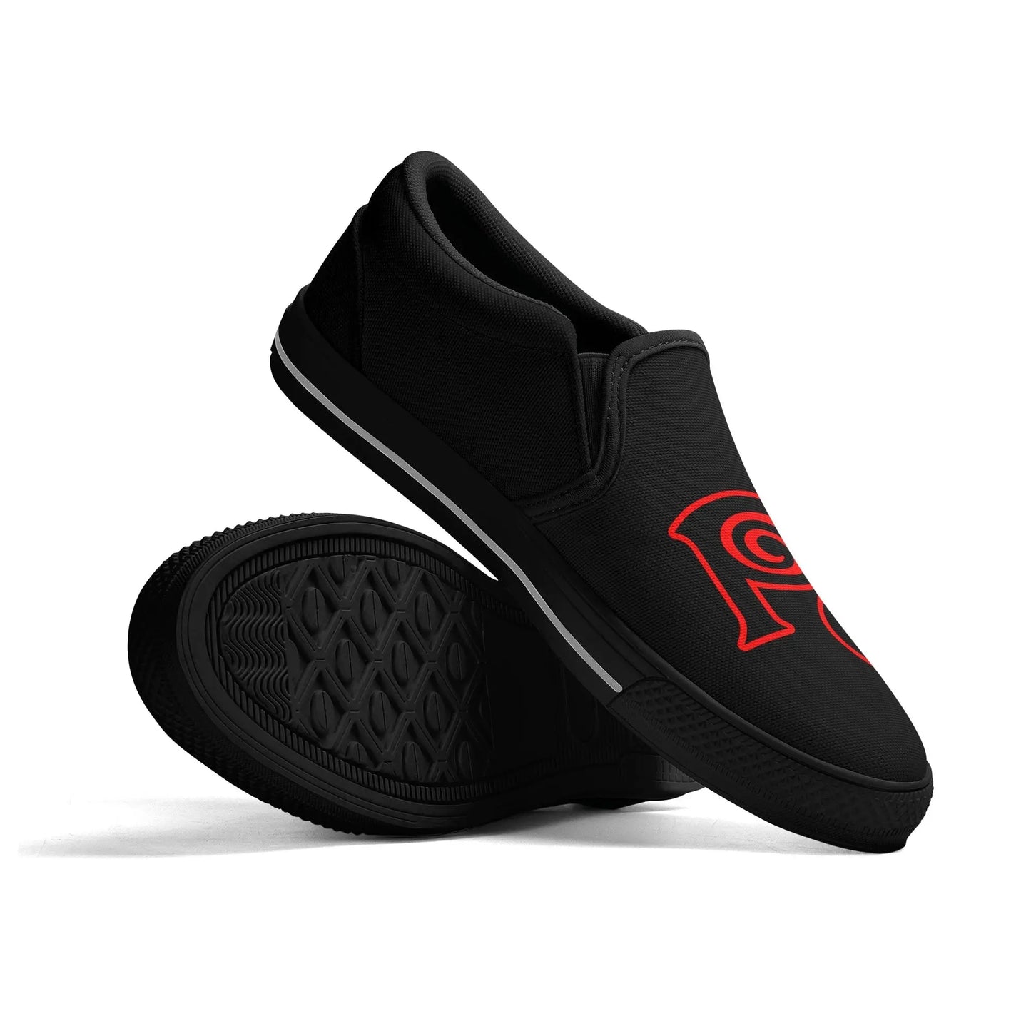 Necro - Black/Red OG N Symbol - Rubber Slip On Shoes popcustoms