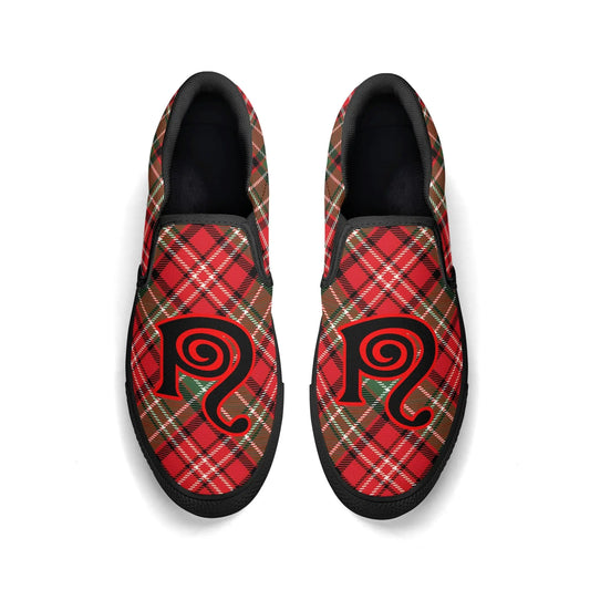 Necro - Plaid Christmas Colors - OG N Symbol - Rubber Slip On Shoes popcustoms