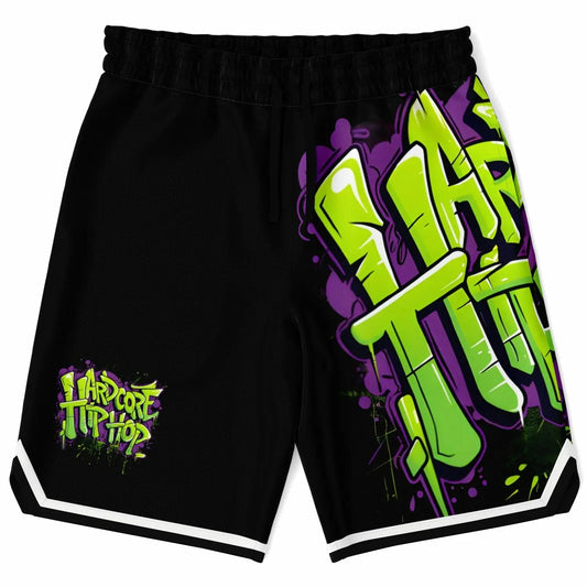 Hardcore Hiphop - Green Graffiti Bones - Basketball Shorts - NECRO SUPER STORE