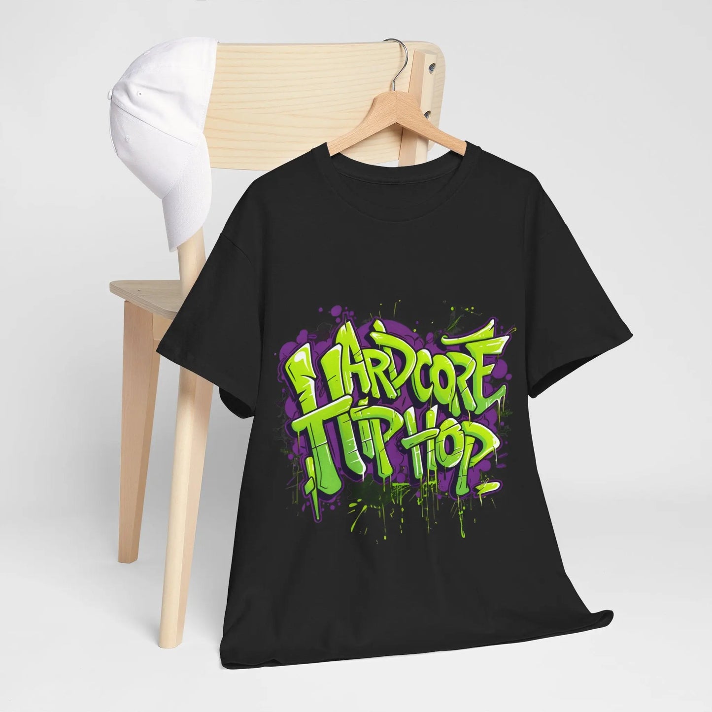 Hardcore Hiphop - Green Graffiti Bones - Heavy Cotton Tee - Gilden 5000 - Black - NECRO SUPER STORE