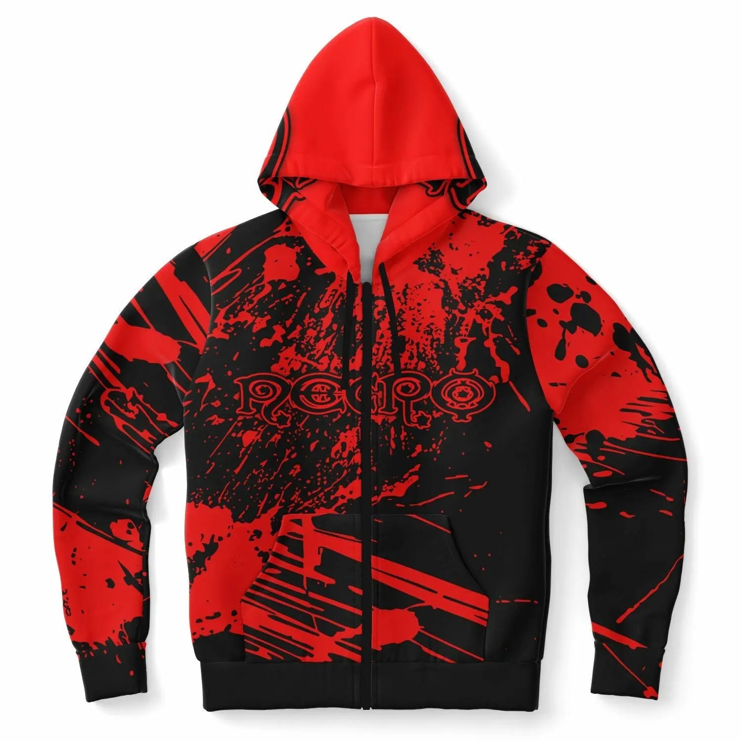 Necro - Gothic Logo Hemoglobin Splatter Fest - Zip-Up Hoodie - AOP - NECRO SUPER STORE