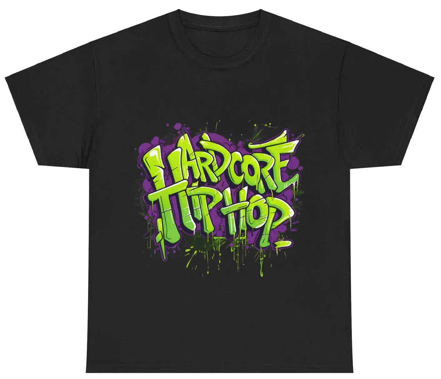 Hardcore Hiphop - Green Graffiti Bones - Heavy Cotton Tee - Gilden 5000 - Black - NECRO SUPER STORE