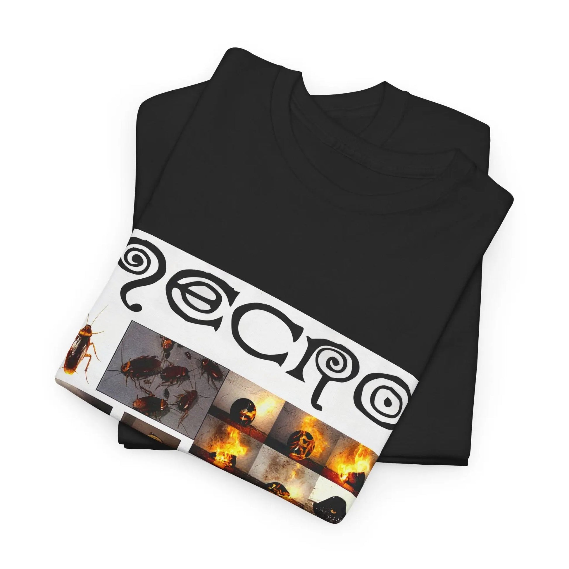 Necro - Cockroaches EP OG Cover - Heavy Cotton Tee - Gilden 5000 - Black/White NECRO SUPER STORE