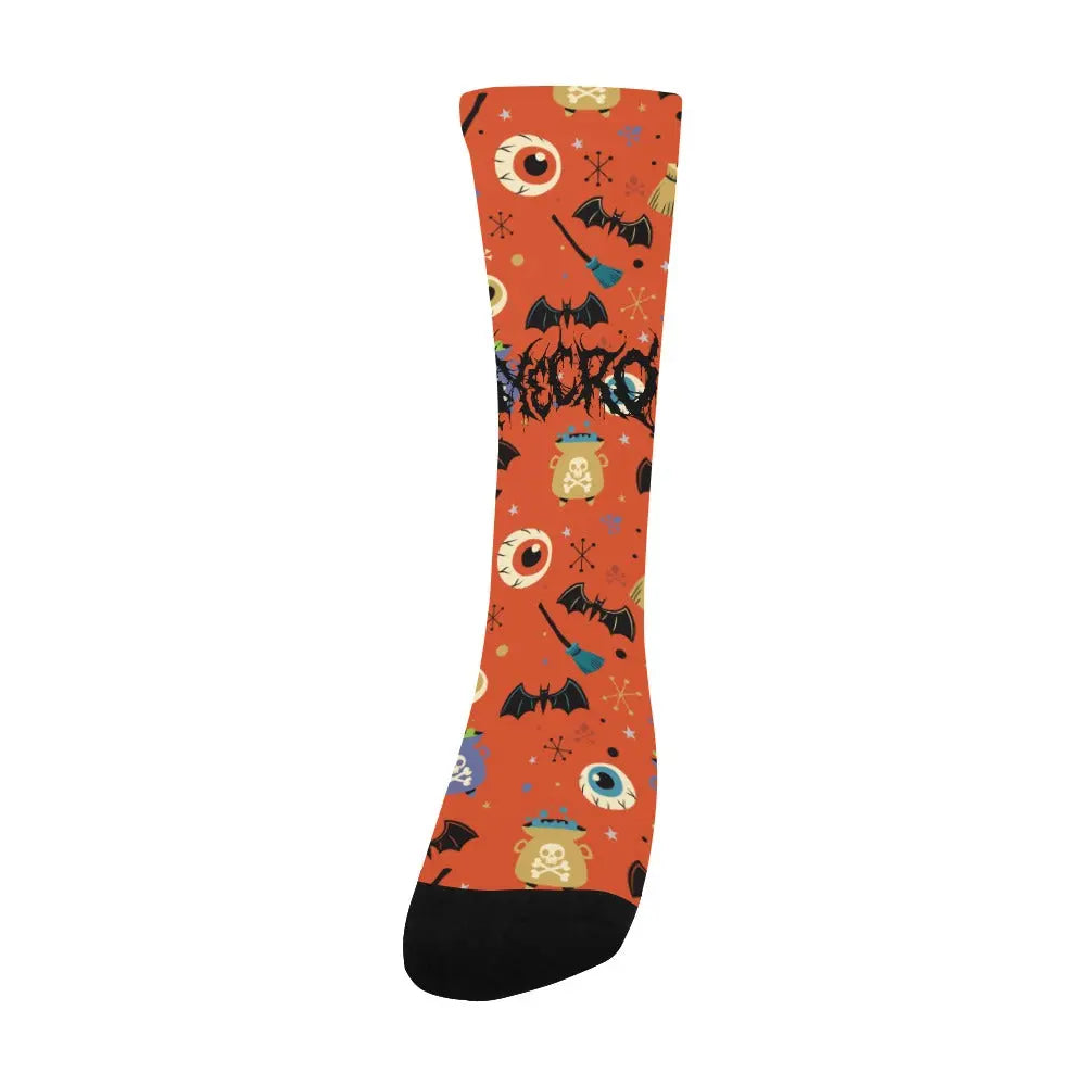 Necro - Black Death Metal Logo & Orange design - Halloween Socks Inkedjoy