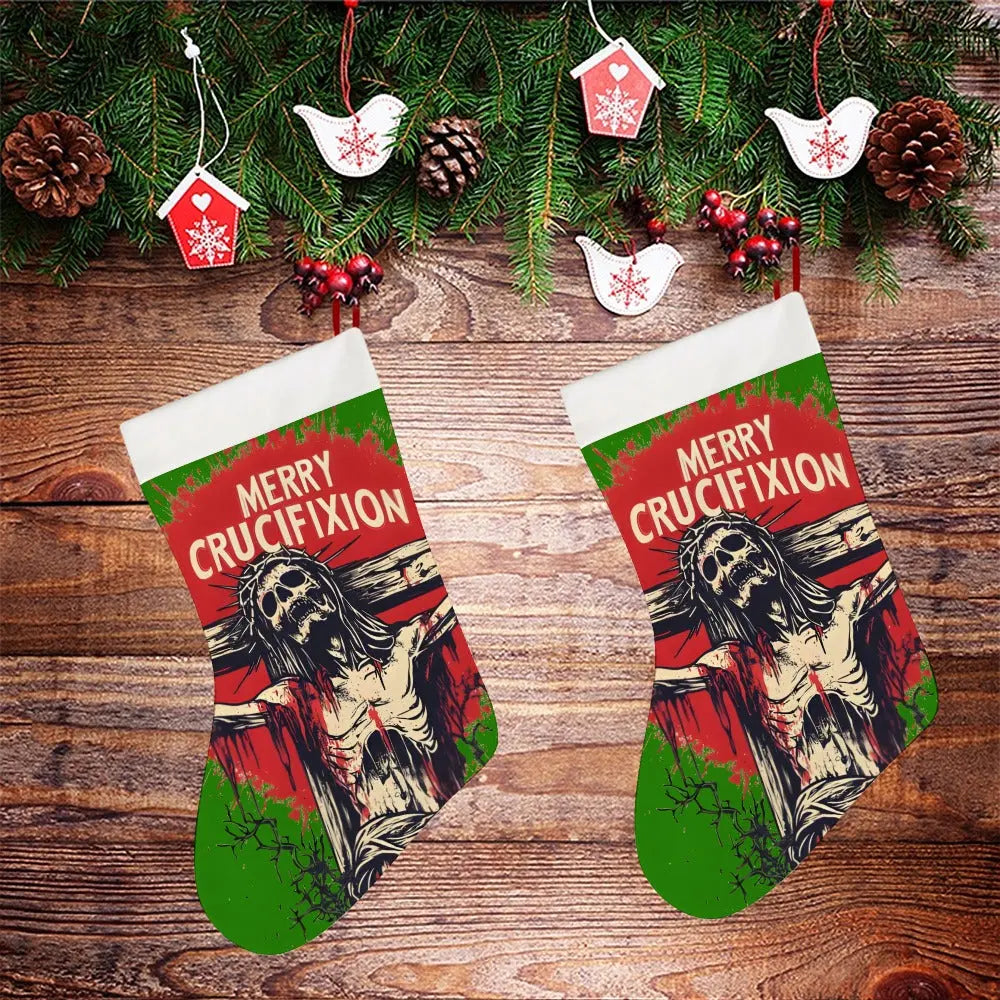 Merry Crucifixion Green - Christmas socks Inkedjoy