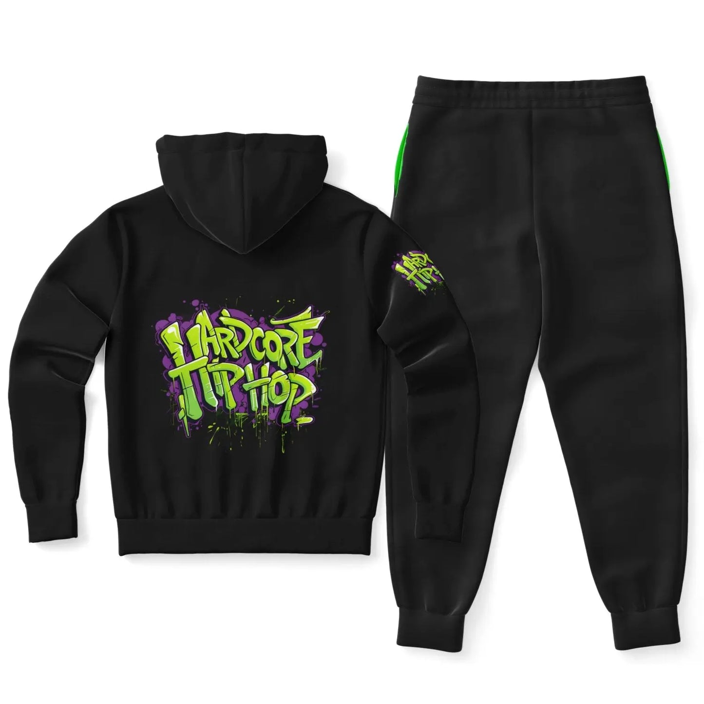 Hardcore Hiphop - Green Graffiti Bones - Zip-up Hoodie & Jogger Pants - NECRO SUPER STORE