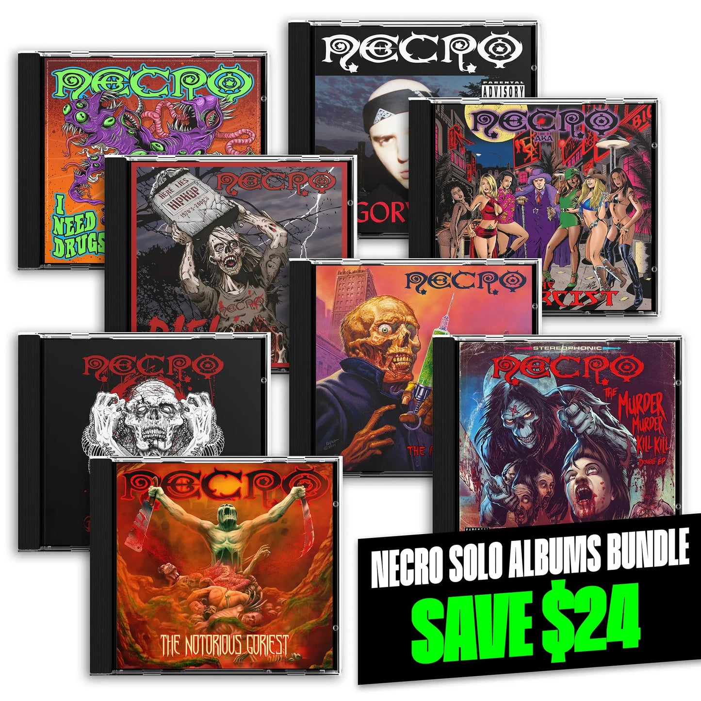 Necro - Main Studio Solo Albums CDs Bundle - YOU SAVE $24! - YOU GET 8 CDS TOTAL - NECRO SUPER STORE