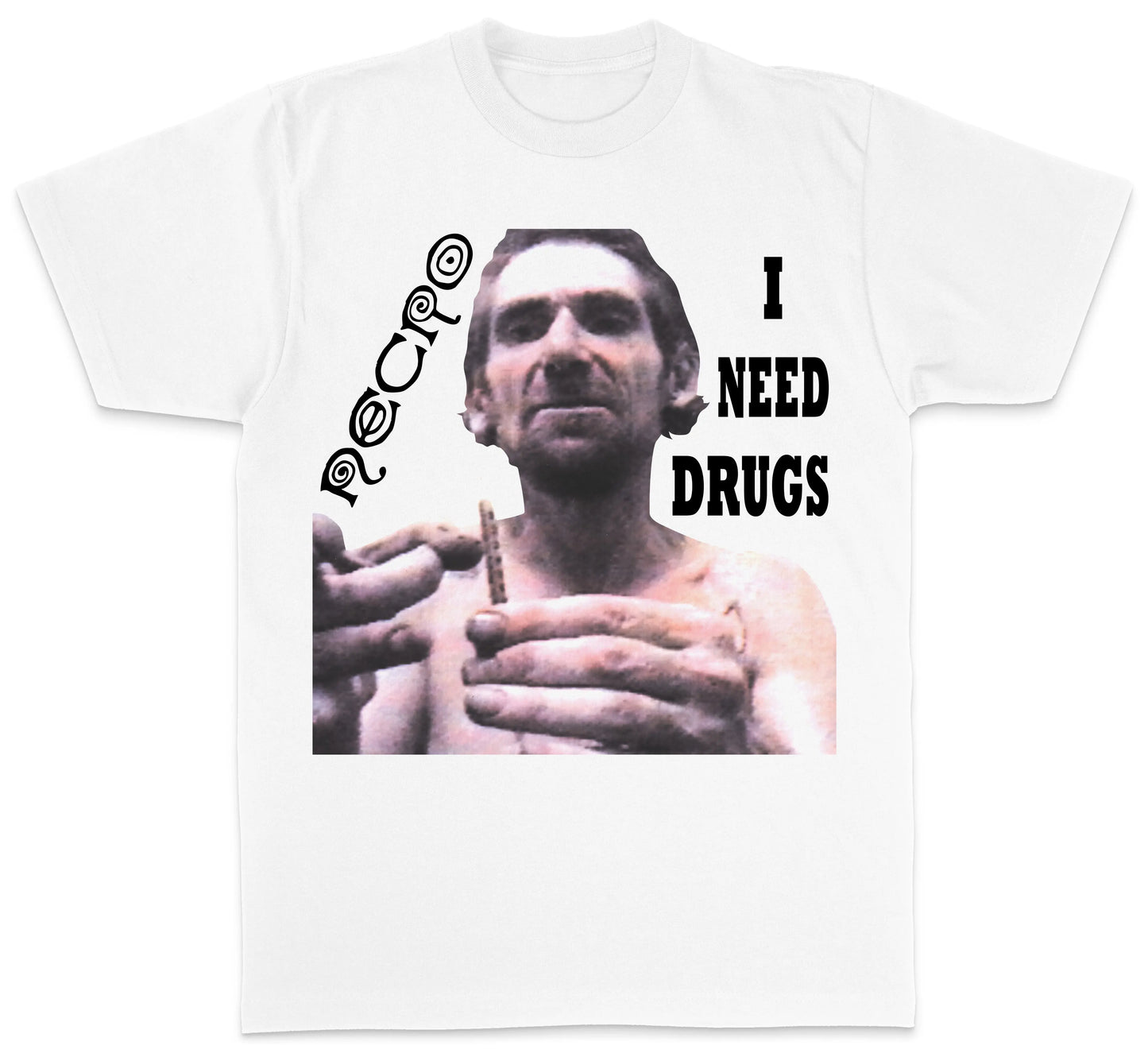 Necro - I Need Drugs OG Shirt White - Heavy Cotton Tee - Gilden 5000 NECRO SUPER STORE