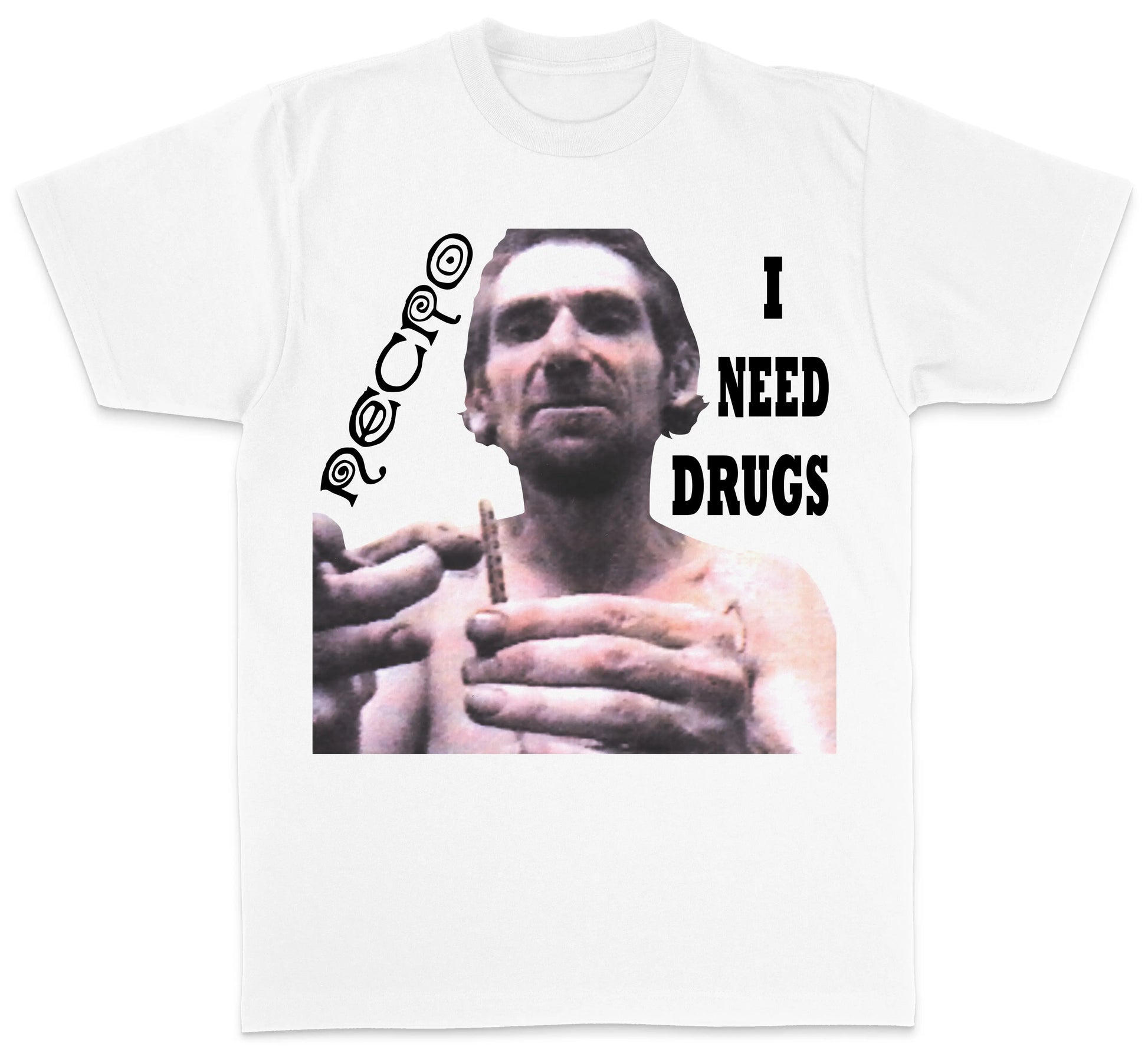 Necro - I Need Drugs OG Shirt White - Heavy Cotton Tee - Gilden 5000 NECRO SUPER STORE