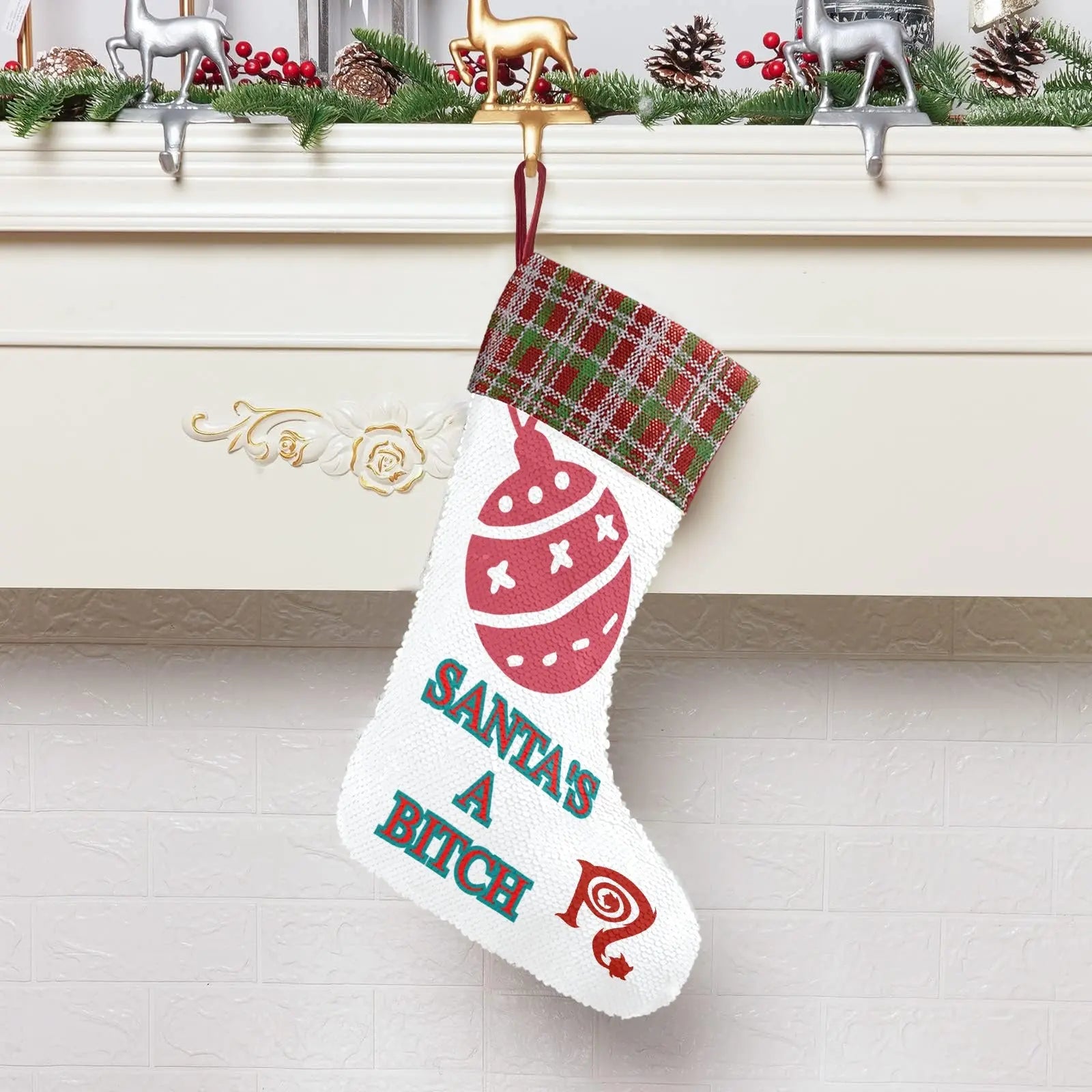 Santa's A Bitch - Sequin Christmas Stocking Inkedjoy