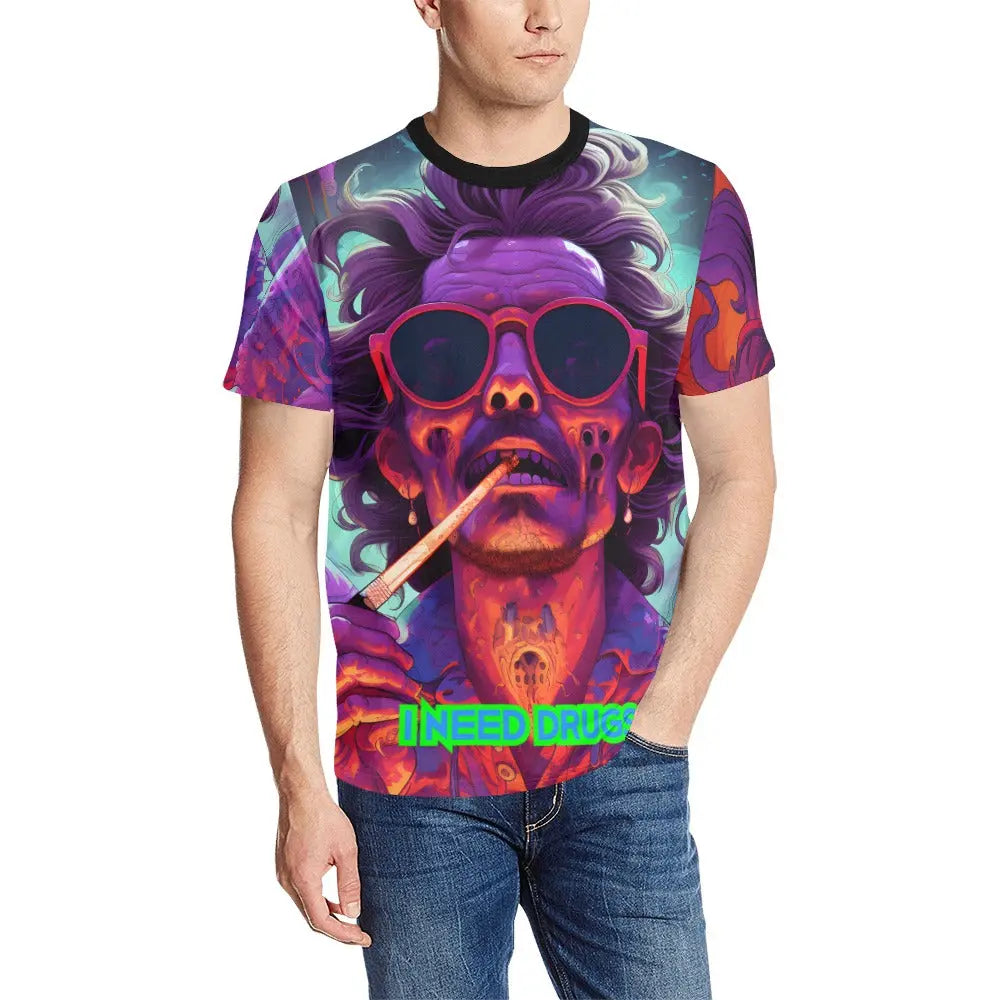 I Need Drugs - Psychedelic - All Over Print T-shirt NECRO SUPER STORE