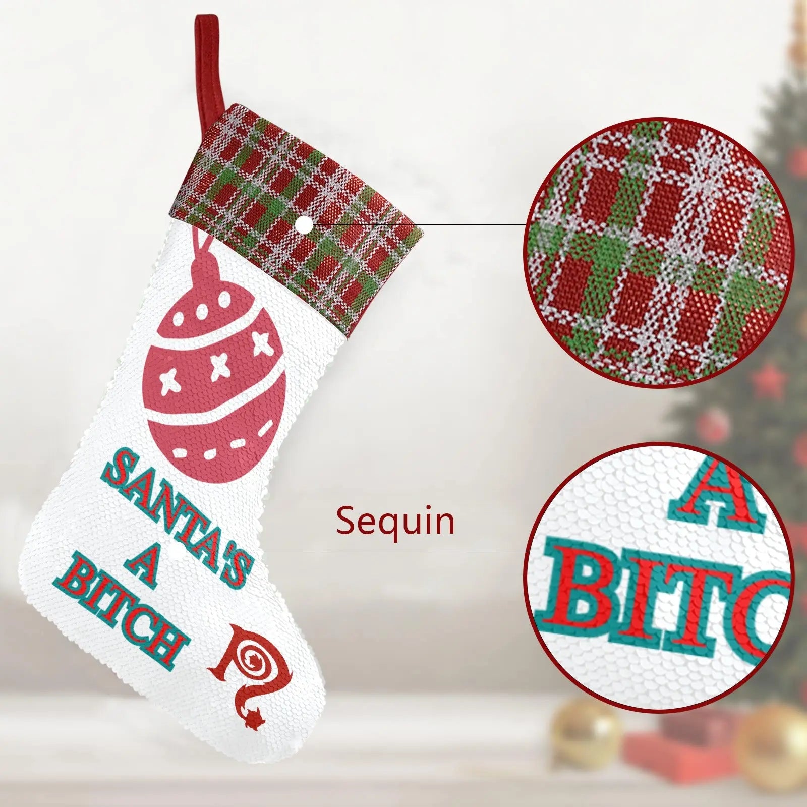 Santa's A Bitch - Sequin Christmas Stocking Inkedjoy