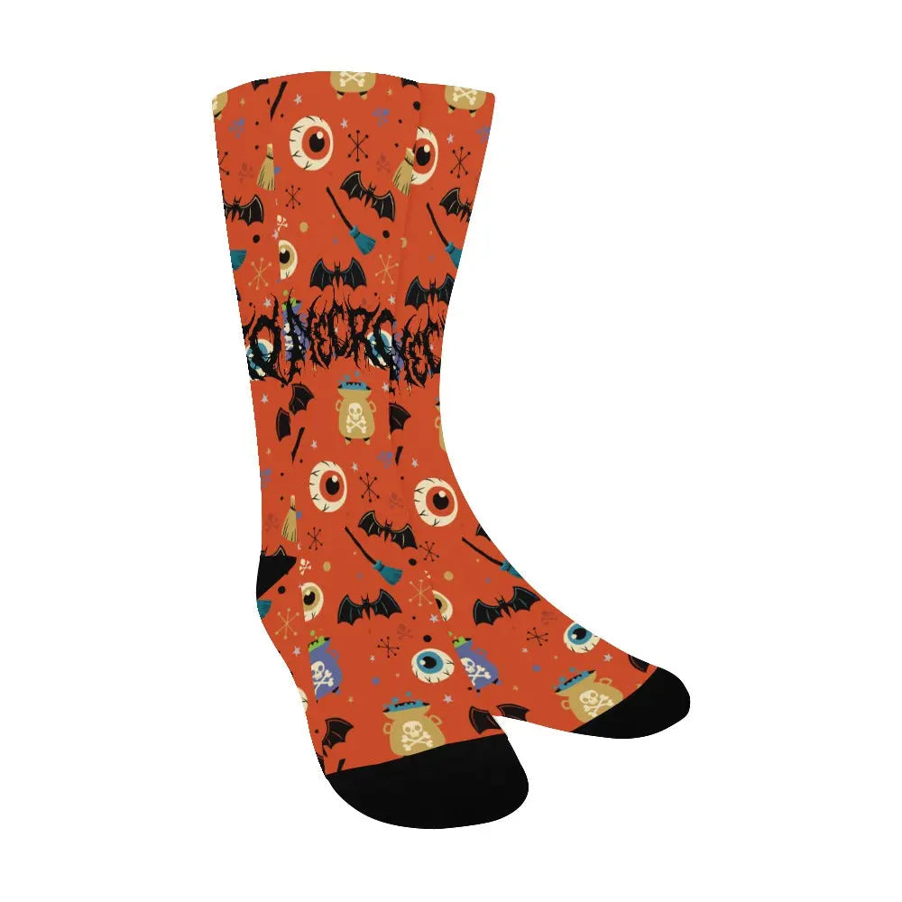 Necro - Black Death Metal Logo & Orange design - Halloween Socks Inkedjoy