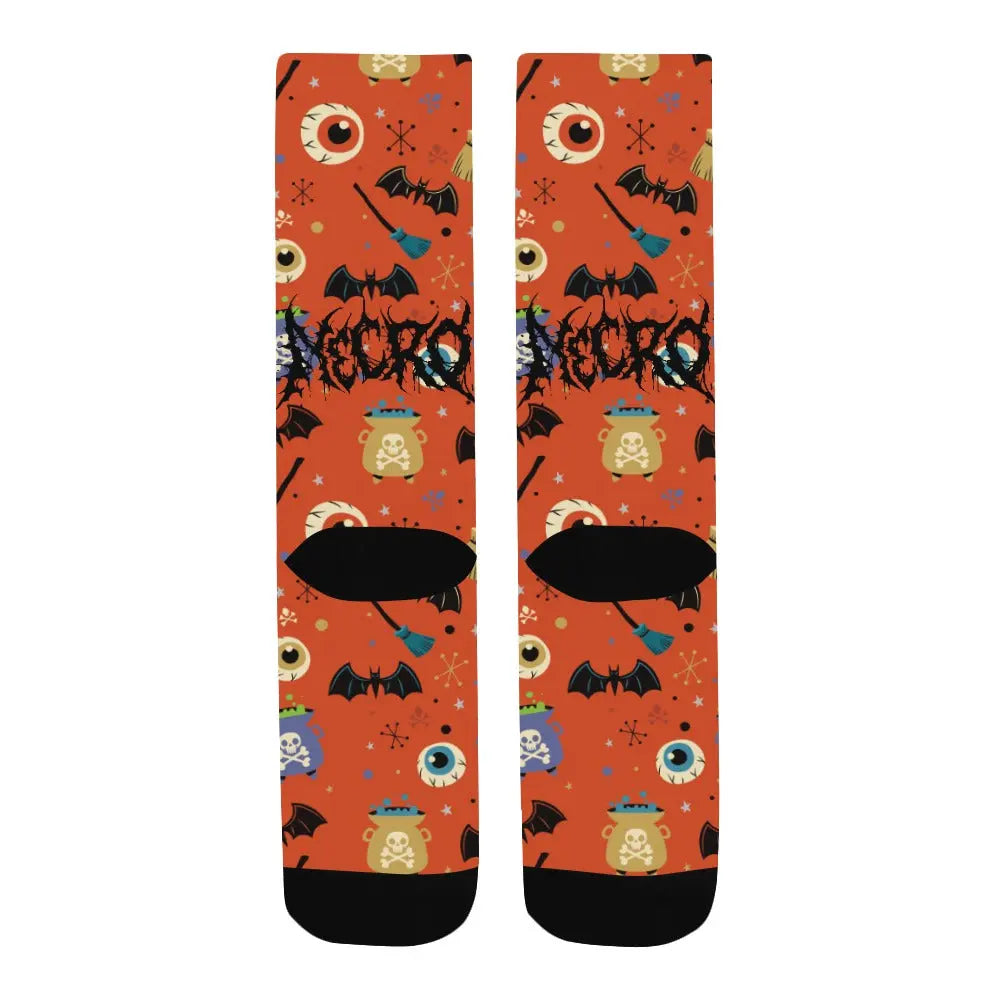 Necro - Black Death Metal Logo & Orange design - Halloween Socks Inkedjoy