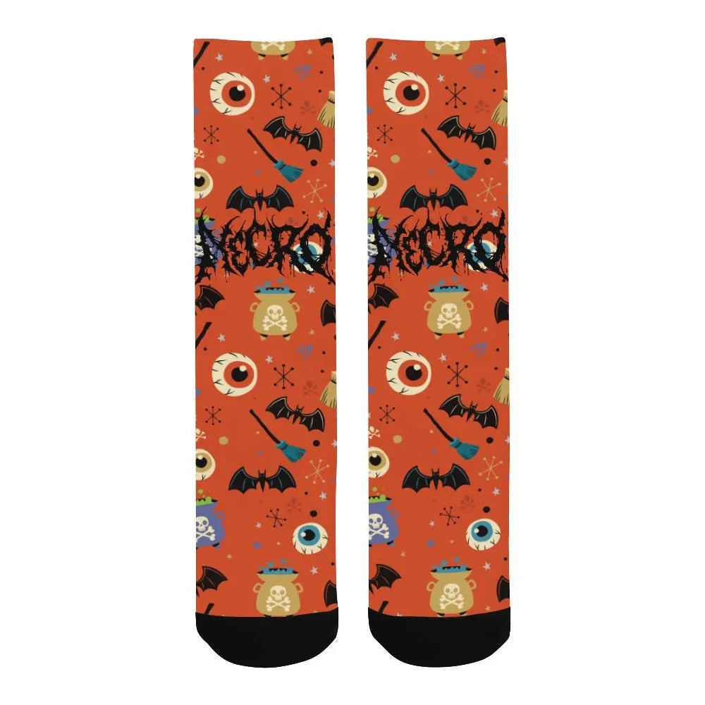 Necro - Black Death Metal Logo & Orange design - Halloween Socks Inkedjoy