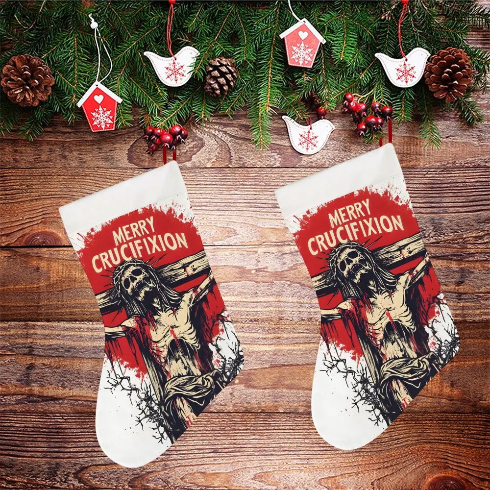 Merry Crucifixion White - Christmas socks Inkedjoy