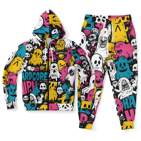 Hardcore Hiphop - Ghosts - Zip-up Hoodie & Jogger Pants - NECRO SUPER STORE