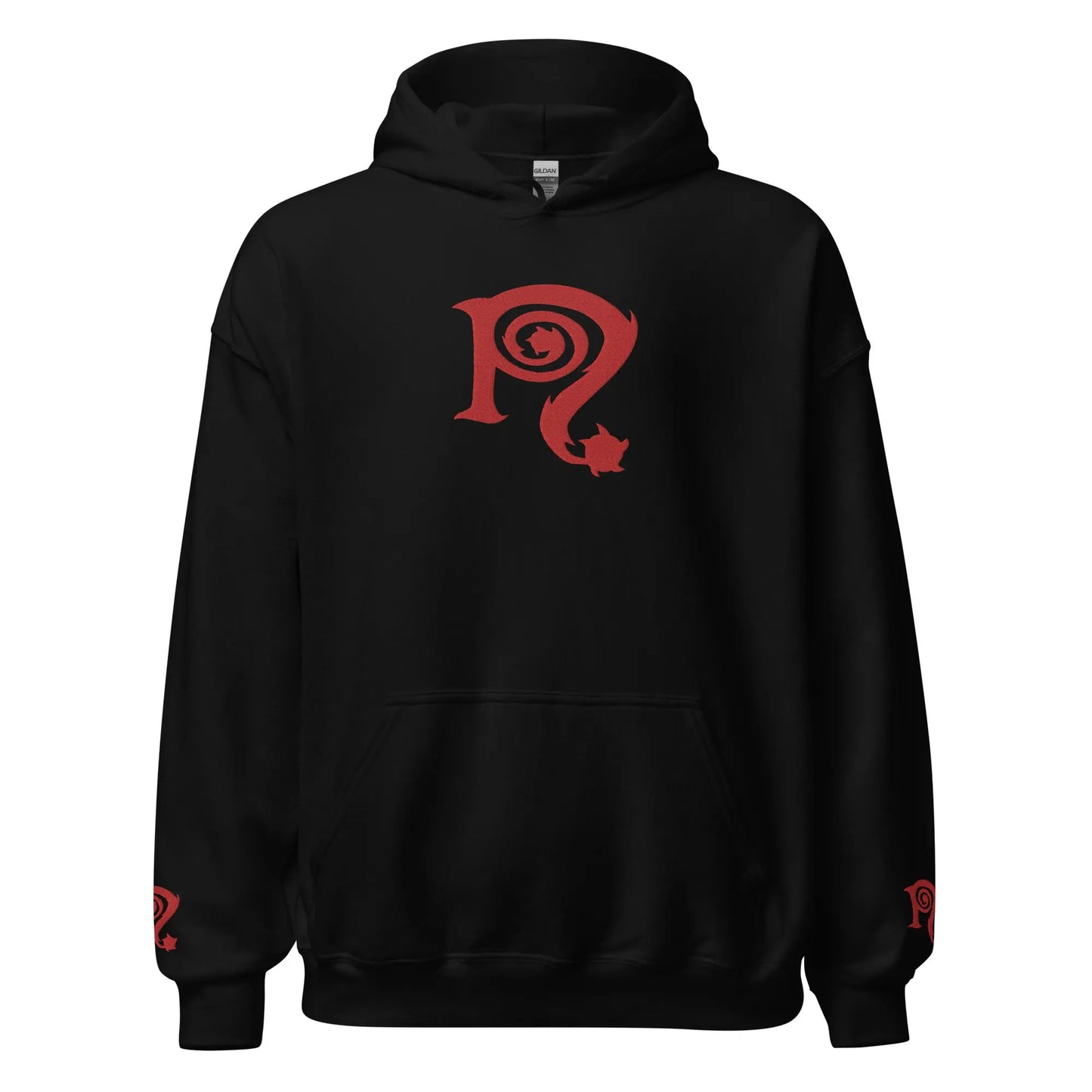 Necro - Red N Symbol/Black - Hoodie - Gilden Heavyweight - Embroidered Front & Both Arms - Print On Back NECRO SUPER STORE