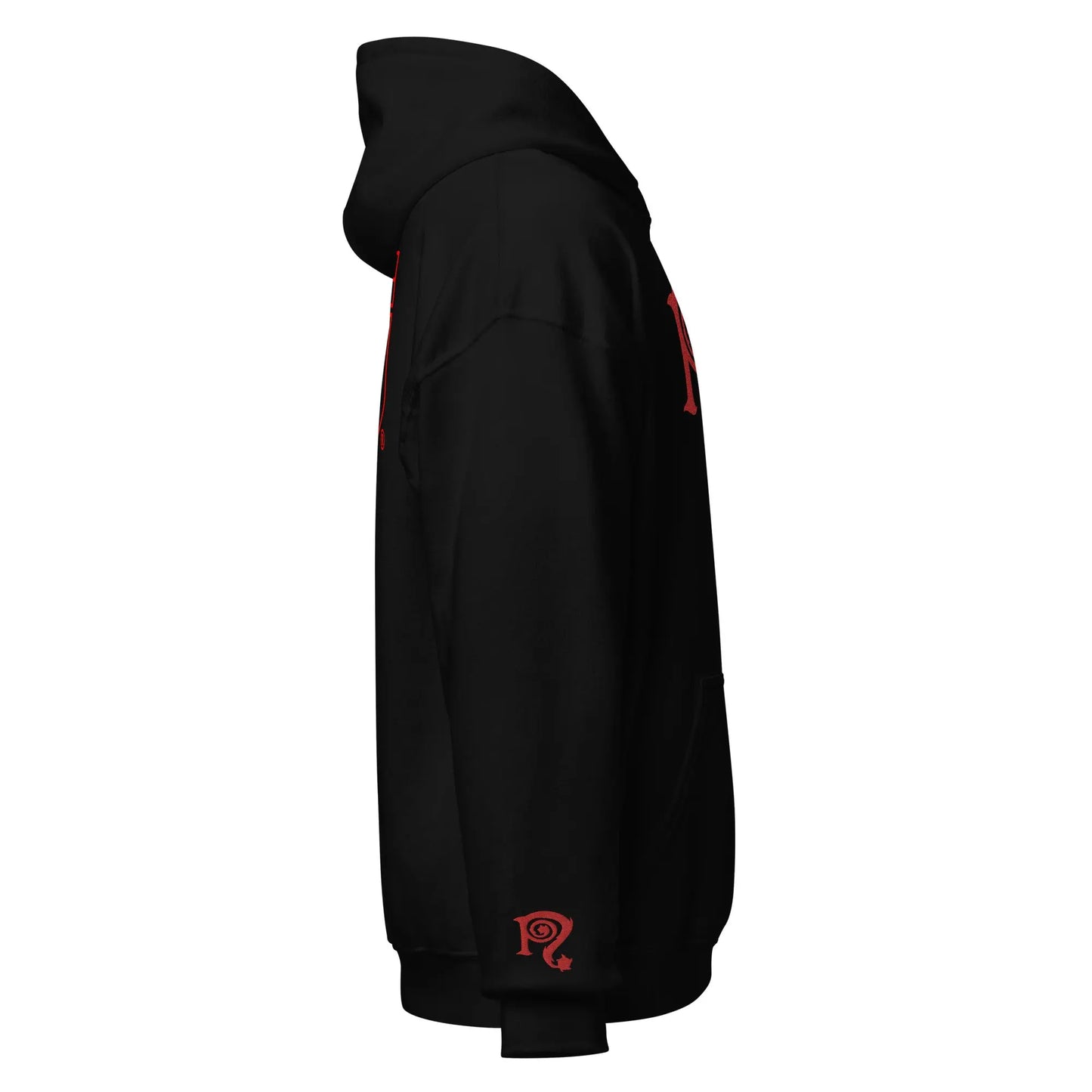 Necro - Red N Symbol/Black - Hoodie - Gilden Heavyweight - Embroidered Front & Both Arms - Print On Back NECRO SUPER STORE